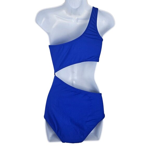 Womens Small One Shoulder Monokini Cutout Swimsuit One Piece Royal Blue Sexy - Picture 5 of 11